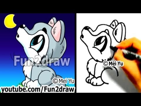 How to Draw a Cartoon Wolf - Draw Animals Cute Art - Fun2draw | Online Drawing Lessons