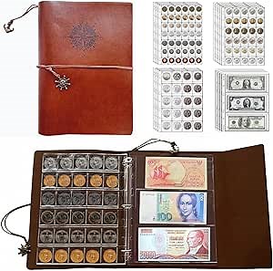 Amazon.com : Coin Collection Book Holder - 428 Pockets & 12 Sleeves, Display Case for All Coins (Brown) : Office Products