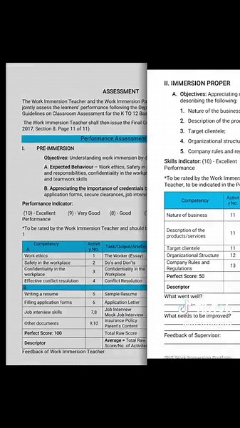 Work Immersion Portfolio Guide for Senior High School