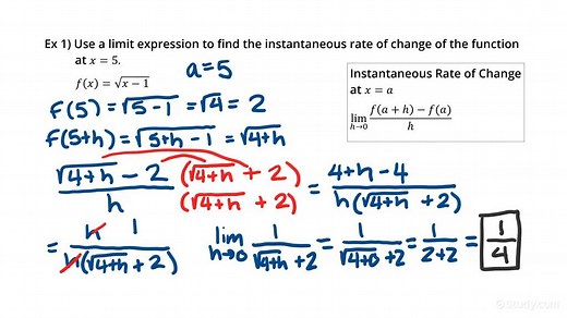 How to Find the Instantaneous Rate of Change of a Function at x = a Using the Limit as h Approaches 0 of (f(a h)-f(a))/h | Calculus | Study.com
