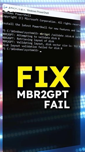 [Fixed] MBR2GPT disk layout validation failed Error🔥#mbrtogpt #secureboot
