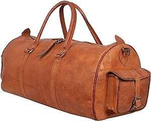 SKADO Leather Duffel Bags For Men & Women Hold all Leather Duffle Travel Overnight Bag Gym Sports Brown Weekender Bag Roll On Backpack Rucksack knapsack bag - 24 Inch