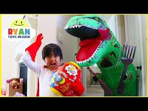 Ryan opens Giant Surprise Egg Ryan's World | Pretend Play Hide and Seek with Giant Dinosaur