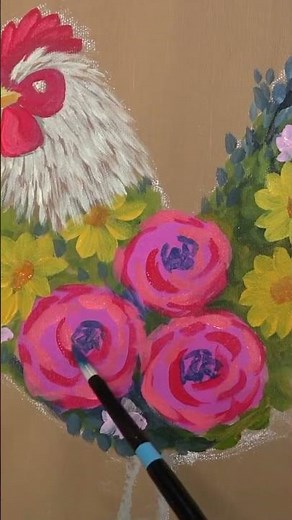 “Flooster” Floral Rooster acrylic painting tutorial now up on our YouTube channel! 🐓🎨❤️😁 #art