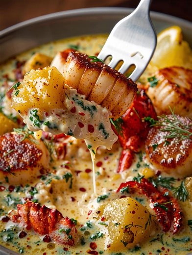 Lobster Scallop Chowder Ingredients → Seafood 200 g cooked lobster meat, chopped 200 g sea scallops, halved → Base 2 tbsp unsalted butter ..... Fυll ᖇecίpe in Coʍmеոτ 💬 | Cooking with Olivia