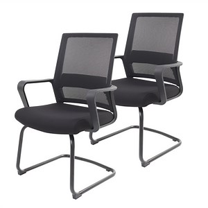 2 Pack Office Desk Chair No Wheels Mesh Back Padded Computer Chairs for Conference Meeting Waiting Room, Black