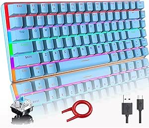 Gaming Mechanical Keyboard Wired USB Metal Mechanical Blue Switch Computer Gaming Keyboard with Rainbow LED Backlit for Computer Gamers(Blue)