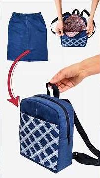 How to Sew DIY Simple Backpack from Old Jeans Skirt Miarti👜✂️
