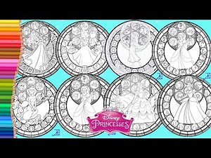 Coloring ALL Disney Princess Stained Glass Art COMPILATION - Coloring Pages