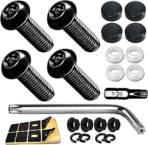 Aootf Anti Theft License Plate Screws- Black Bolts for Locking Car Tag, Frame and Cover, Mounting Hardware Kit for Front/Rear, M6 Stainless Steel Screws, Caps, Fasteners Nuts, Rattle Proof Pads