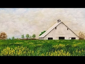 White Barn Landscape Acrylic Painting LIVE Tutorial
