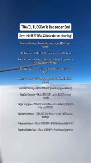 Your flight deals aren’t going to find themselves. 💻✈️ Travel Tuesday 2025 lands on December 2nd, and the smartest travelers are already setting alerts and stacking discounts. Here’s how to make the most of it: 💻 Airlines: Check major carriers like American Airlines, Delta Air Lines, and United Airlines for flash fares. 💻 Flight apps: Track price drops on Hopper, Skyscanner, Google Flights, and Kayak Explore. 💻 Hotels: Browse deals on Booking.com, Hotels.com, Marriott, Hilton, Hyatt, and Exp
