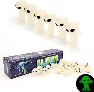 Glow in The Dark Alien Figurines for Kids in Gift Box - 48 Pcs Small Halloween Party Favors - Goodie Bag Fillers Pinata Stuffers - Halloween Toys - Bulk Gifts for Kids Vending Machine Toy Easter Toys