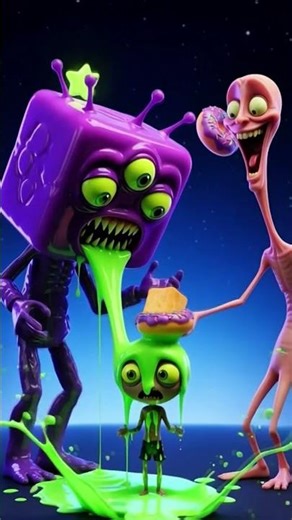 “Funny Horror Alien Breakfast Chaos 👽🍩 | 3D Cartoon Space Comedy”