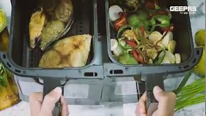 2.7K views · 49 reactions | Geepas 9 L Dual Basket Digital Air Fryer- GAF37525UK| Equipped with VORTEX Air Frying Technology, Oil Free Cooking| LED Display with Touch Screen, 10 Preset Cooking Modes, Smart Finish and Match Cook| Ideal for making Fries, Steak, Chicken, Cake, Meat, Bread| 2 Years Warranty, Black and Silver https://shorturl.at/wyW27 | Geepas | Facebook