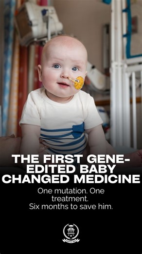 A Community of Wealthy Americans | POV on Instagram: "A baby just became the first human to have his DNA rewritten while still alive. Meet KJ, nine months old from Philadelphia. One letter wrong in 3 billion DNA pairs. That single error meant his liver couldn’t process ammonia. Every time he ate, toxic waste flooded his brain. Doctors used CRISPR like a GPS system. Found the broken letter. Cut it out. Replaced it with a healthy copy. The entire treatment was designed in six months. Personalized 