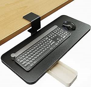 HUANUO Keyboard Tray Under Desk, 360 Rotating Keyboard Tray with Adjustable C Clamp, Ergonomic Keyboard Drawer Slide Out, No Drilling Computer Keyboard & Mouse Tray, 23.62" W x 9.84" D x 0.6″ H, Black