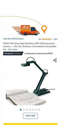 IPEVO V4K Ultra High Definition 8MP USB Document Camera — Mac OS, Windows
