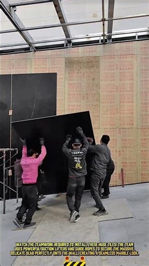 Large Format Tile Wall Installation Process by Construction Team #satisfying #shorts
