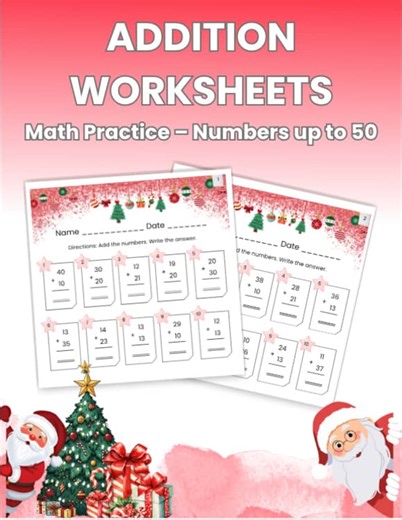 Addition Worksheets | Add Within 50 | Printable Math Practice