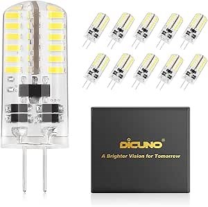DiCUNO G4 LED Bulb, JC Bi-Pin Base Light Bulbs 3W, 12V AC/DC, Equivalent to 20W-25W T3 Halogen Replacement, Daylight White 6000K, Non-dimmable, for Landscape, Puck, Under Cabinet Lighting, 10 Packs