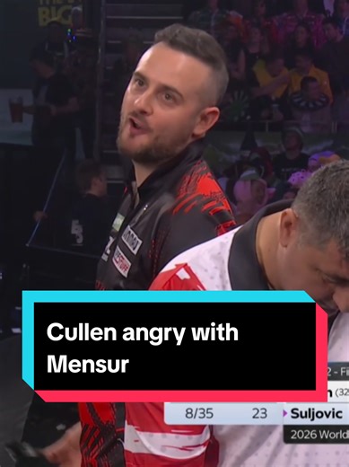 Joe Cullen didn't appreciate Mensur's slow play and how much time he took between every won leg 😬 #fyp #foryou #foryoupage #darts #dartscommunity