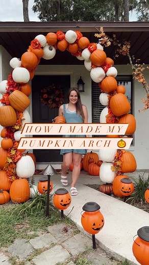 For the arch I used: • (2) 10ft 1/2 inch PVC pipes 👉🏼 The posts are each 4ft tall & the arched piece is 10ft long. I used pipe cutters to cut to the size I needed-they’re inexpensive & easy to use! • (2) 1/2inch PVC coupling-not threaded • (2) 4ft 1/2 inch rebar I already had quite a few of the pumpkins from previous years of decorating but buying this many at once can seriously add up 🥲 I think a fun, less costly alternative to these pumpkins would be the plastic pumpkin buckets. If I can fi