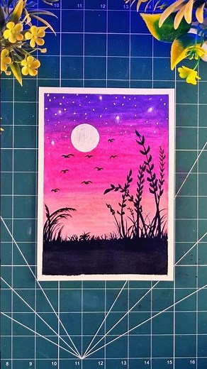 Beautiful Sunset Moonlight 🌙 Silhouette Drawing | Easy Oil Pastel Art for Beginners #shorts
