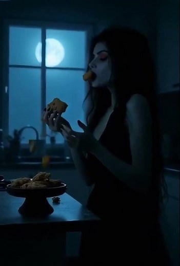 Vampire Girl eating cookie with ASMR chewing sound