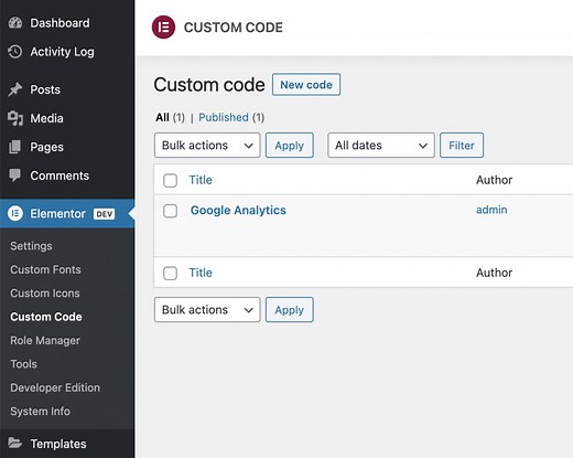 Add custom code | Elementor