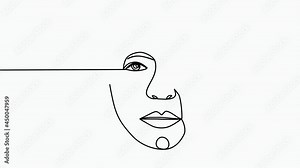 Continuous line drawing of Portrait of a Beautiful Woman's face. Beauty face with flowers line drawing art. Abstract minimal portrait continuous line. Woman with flower