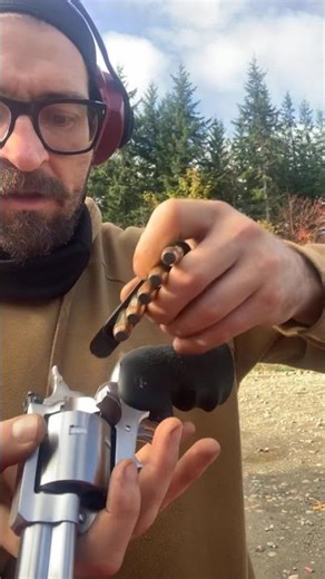 Reloading a .44 magnum with quick strips. Ruger super Blackhawk for demonstration
