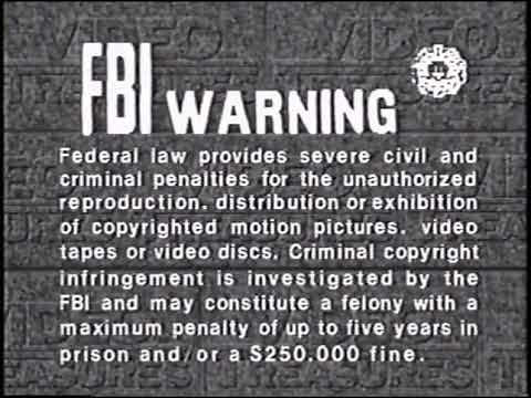 Tracking Control and FBI Warning Screen and Video Treasures Presents Logo