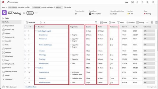 プロジェクトの計画 | Adobe Workfront