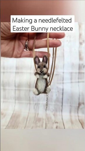 Making a felted bunny rabbit necklace for Easter. Full Process video needlefelted #needlefelting