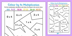 Colour by 4s Multiplication Activity Worksheet