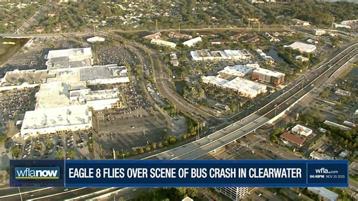LIVE NOW: Eagle 8 is flying over the scene of a crash involving a PSTA bus in Clearwater. https://www.wfla.com/news/pinellas-county/multiple-people-taken-to-hospital-following-psta-bus-crash-in-clearwater/ | WFLA News Channel 8