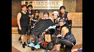 12K views · 354 reactions | Vicki Dilocker is waging a courageous six month battle against Guillain-Barre’ syndrome. Dr. Matt Driewer recently discovered his patient is an avid roller derby fan and arranged a visit with No Coast Derby Girls. Watch the team surprise Vicki and make her an honorary member! | Madonna Rehabilitation Hospitals | Facebook