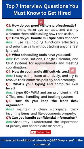 7 Receptionist Interview Questions and How to Answer Them#jobprepify #hiringtips