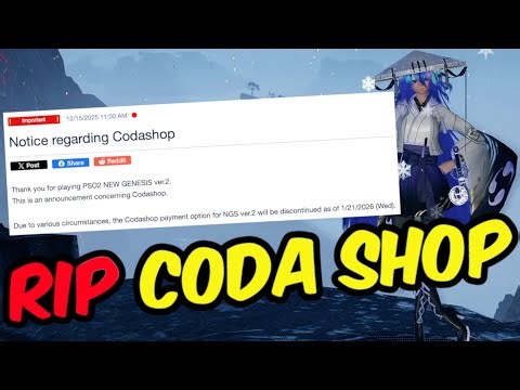 [PSO2:NGS] Coda Shop Support Ending!