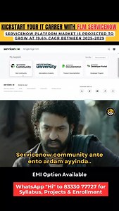 For Course & project details WhatsApp 'Hi' to 83330 77727.. 𝐖𝐚𝐧𝐭 𝐭𝐨 𝐁𝐮𝐢𝐥𝐝 𝐒𝐦𝐚𝐫𝐭 𝐈𝐓 𝐖𝐨𝐫𝐤𝐟𝐥𝐨𝐰𝐬? 𝐌𝐚𝐬𝐭𝐞𝐫 𝐒𝐞𝐫𝐯𝐢𝐜𝐞𝐍𝐨𝐰 & 𝐀𝐮𝐭𝐨𝐦𝐚𝐭𝐞 𝐄𝐯𝐞𝐫𝐲𝐭𝐡𝐢𝐧𝐠 The global ServiceNow technology service market was valued at 𝐚𝐫𝐨𝐮𝐧𝐝 𝐔𝐒𝐃 𝟏𝟏.𝟏𝟕 𝐛𝐢𝐥𝐥𝐢𝐨𝐧 𝐢𝐧 𝟐𝟎𝟐𝟓 and is expected to 𝐠𝐫𝐨𝐰 𝐭𝐨 𝐚𝐩𝐩𝐫𝐨𝐱𝐢𝐦𝐚𝐭𝐞𝐥𝐲 𝐔𝐒𝐃 𝟐𝟏.𝟔𝟑 𝐛𝐢𝐥𝐥𝐢𝐨𝐧 𝐛𝐲 𝟐𝟎𝟑𝟑. 𝐅𝐋𝐌 𝐒𝐞𝐫𝐯𝐢𝐜𝐞𝐧𝐨𝐰 𝐂𝐨𝐮𝐫𝐬𝐞 𝐇𝐢𝐠𝐡𝐥𝐢𝐠𝐡𝐭𝐬: ✅ Course Start