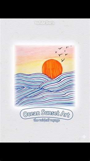 Beautiful Sunset Drawing | Easy Sunset Art for Beginners | Ocean Waves Drawing #ytshorts #shorts