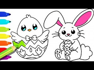 How to Draw and Color Easter Bunny and Fun Colouring pages for kids