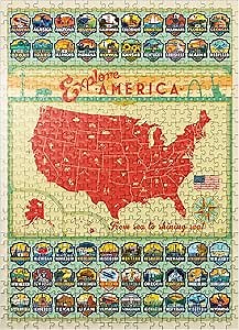 MyPuzzle Explore America Map: 50 State Emblems, State Pride Vintage Poster - Premium 500 Piece Jigsaw Puzzle for Adults