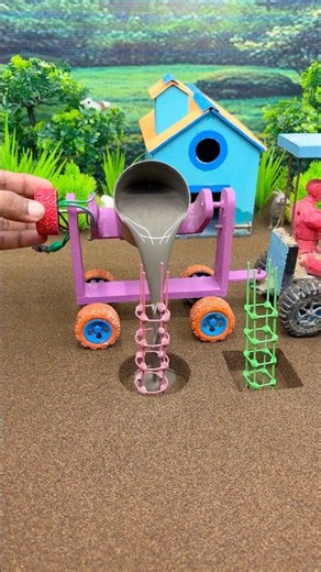 🏗️ Mini Tractor Pouring Cement Into a Pillar 🚜 Real Working Construction Machine #shorts
