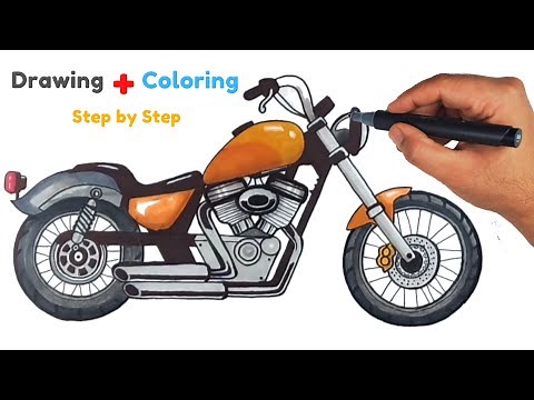 How to draw a Motorcycle for Beginners - Cruiser Motorcycle Drawing -