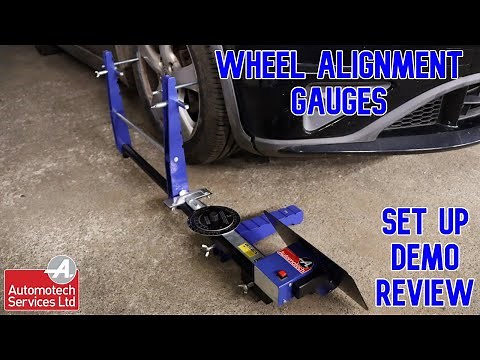 Automotech garage equipment Car wheel alignment gauges set up, review and demo. Toe in and Toe out.