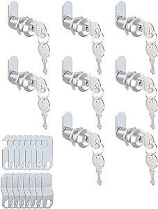 8 Packs Drawer and Cabinet Locks (Keyed Different) Secure Important Files, 1-1/8Inch 30mm Cam Locks with 3 pcs Different Lock Plates for Cabinet Cupboard File Drawer Mailbox Dresser Kitchen