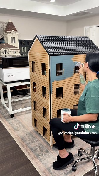 This is the biggest dollhouse I’ve ever made from scratch and it’s extra special because it’s for my 15 year old son ❤️ I recently got the new Xtool P3 laser and it’s such a huge upgrade from my old laser. I’m still shocked that I was able to cut all of the pieces for this dollhouse- the walls, roof shingles, windows, etc. with this laser. There are only two weeks left til Christmas and I haven’t started on the interior yet, but I’m keeping it pretty basic for my son so I’m sure it will be done 