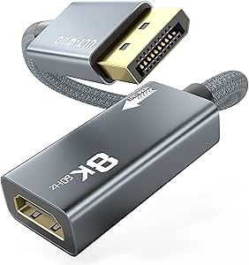 8K@60Hz DisplayPort to HDMI Adapter, Uni-Directional DP 1.4a to HDMI 2.1 Converter Cable, Support 8K, 4K@120Hz, 2K@240Hz, VRR, HDR, HDCP 2.3, DSC 1.2a for HP, ASUS, DELL, GPU, AMD, NVIDIA